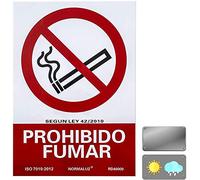 Normaluz - Señal Prohibido Fumar | Texto y Pictograma | Homologada UNE-EN ISO 7010:2012 | PVC Glasspack 0,7 mm, Rojo, 21x30 cm, Cloruro de polivinilo