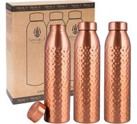 NORMAN JR Botella de Agua de Cobre 1L - Caja de Regalo de 3, Martillada, un recipiente ayurvédico hecho de cobre puro - ayuda a beber más agua y ofrece muchos beneficios para la salud