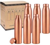 NORMAN JR Botella de Agua de Cobre 1L - Caja de Regalo de 6, Lisa, un recipiente ayurvédico hecho de cobre puro - ayuda a beber más agua y ofrece muchos beneficios para la salud