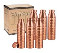 NORMAN JR Botella de Agua de Cobre 1L - Caja de Regalo de 6, Martillada, un recipiente ayurvédico hecho de cobre puro - le ayuda a beber más agua con muchos beneficios para la salud