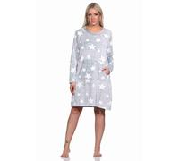 Normann Camisón de manga larga para mujer con puños en aspecto de estrellas de forro polar cálido coral, azul, 38-40