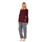 NORMANN-Wäschefabrik Pijama de franela para mujer Mix & Match, parte superior con diseño de estrellas, también en tallas grandes, 281 201 90 994, rojo, 50