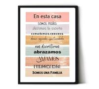 Normas de la casa. Cuadro frase motivadora. Lamina A3 ó 50 x 70 enmarcada. Cuadro con mensajes.cuadros decorativos con marco, sin clavos. Hecho en España (A3 (29,7 X 42cm), MARCO NEGRO)