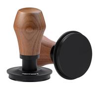 Normcore Tamper de café de 58,5 mm V4.1 con retroalimentación de sonido de clic, prensador con resorte con revestimiento de PVD de titanio, base plana, mango de nogal americano genuino