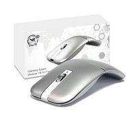 Normia Rita Ratón inalámbrico de arco plegable Silent Click Bluetooth 2.4GHz Dual Modos Ratón curvo portátil para el hogar, oficina, viajes (plata)