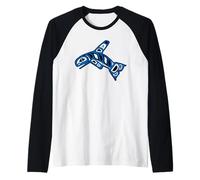 Noroeste del Pacífico Orca Ballena Nativo Americano Indio Camiseta Manga Raglan