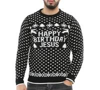 NOROZE Adultos Novedad Desnudo Santa Feliz Navidad De Punto Jersey Suéter para Hombre (Medium, Cumpleaños Jesús Negro)