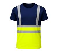 NOROZE Camiseta de Alta Visibilidad para Hombre, Ropa de Trabajo, Cinta Reflectante, Abrigo de Seguridad de Alta Visibilidad (XL, Estilo 1: Verde Neón/Azul Marino)