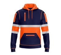 NOROZE Hombres Alta Visibilidad Pullover Sudadera Cinta Reflectante Gris Abrigo de Seguridad con 4 Bolsillos Sweatshirt Chaqueta (XXL, Estilo 2: Naranja neón/Azul Marino)