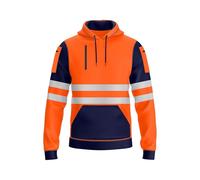 NOROZE Hombres Alta Visibilidad Pullover Sudadera Cinta Reflectante Gris Abrigo de Seguridad con 4 Bolsillos Sweatshirt Chaqueta (S, Estilo 4: Naranja neón/Azul Marino)