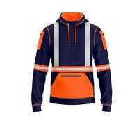 NOROZE Hombres Alta Visibilidad Pullover Sudadera Cinta Reflectante Gris Abrigo de Seguridad con 4 Bolsillos Sweatshirt Chaqueta (XL, Estilo 3: Naranja neón/Azul Marino)