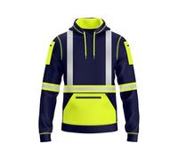 NOROZE Hombres Alta Visibilidad Pullover Sudadera Cinta Reflectante Gris Abrigo de Seguridad con 4 Bolsillos Sweatshirt Chaqueta (XL, Estilo 3: Verde neón/Azul Marino)