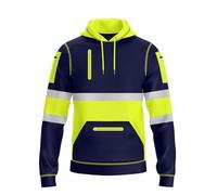NOROZE Hombres Alta Visibilidad Pullover Sudadera Cinta Reflectante Gris Abrigo de Seguridad con 4 Bolsillos Sweatshirt Chaqueta (XXL, Estilo 2: Verde neón/Azul Marino)