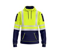 NOROZE Hombres Alta Visibilidad Pullover Sudadera Cinta Reflectante Gris Abrigo de Seguridad con 4 Bolsillos Sweatshirt Chaqueta (M, Estilo 1: Verde neón/Azul Marino)