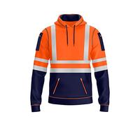 NOROZE Hombres Alta Visibilidad Pullover Sudadera Cinta Reflectante Gris Abrigo de Seguridad con 4 Bolsillos Sweatshirt Chaqueta (XL, Estilo 1: Naranja neón/Azul Marino)