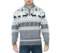 NOROZE Hombres Feliz Navidad Cremallera simulada Estilo nórdico Reno Alce Ciervo Embudo Cuello Redondo Festivo Jersey navideño Pullover Pull-Over Suéter