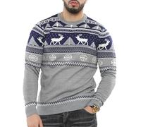 NOROZE Hombres Feliz Navidad Cremallera simulada Estilo nórdico Reno Alce Ciervo Embudo Cuello Redondo Festivo Jersey navideño Pullover Pull-Over Suéter (L, Marina)