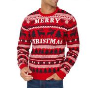 NOROZE Hombres Jerseys navideños Unisexo Gracioso Novedad Isla Justa Papa Noel Partido Travieso Feo Navidad Pull-Over De Punto Mujeres Suéter (L, Merry Christmas Rojo)