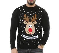 NOROZE Hombres Jerseys navideños Unisexo Gracioso Novedad Isla Justa Papa Noel Partido Travieso Feo Navidad Pull-Over De Punto Mujeres Suéter (L, Merry Xmas Reno Negro)