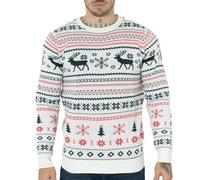 NOROZE Hombres Mujeres Niños Niñas Familia Jersey navideño Feo Suéteres de Navidad Manga Larga Fairisle Reno Copo de Nieve Árbol de Navidad De Punto Pull-Over (L, Reno de Fairisle Crema)