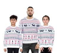 NOROZE Hombres Mujeres Niños Niñas Familia Jersey navideño Feo Suéteres de Navidad Manga Larga Fairisle Reno Copo de Nieve Árbol de Navidad De Punto Pull-Over (13 años, Reno de Fairisle Crema)