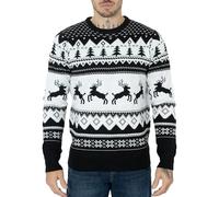 NOROZE Hombres Mujeres Niños Niñas Familia Jersey navideño Feo Suéteres de Navidad Manga Larga Fairisle Reno Copo de Nieve Árbol de Navidad De Punto Pull-Over (M, Reno Saltando Negro)
