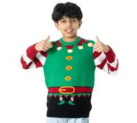 NOROZE Navidad 3D Jersey Niños Navidades Pull-Over Santa Monigote de Nieve Reno Pingüino para Niños (7/8 Años, Elf Verde)