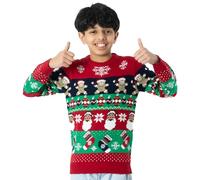 NOROZE Navidad 3D Jersey Niños Navidades Pull-Over Santa Monigote de Nieve Reno Pingüino para Niños (9/10 Años, Pan de Jengibre Rojo)