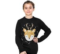 NOROZE Navidad 3D Jersey Niños Pájaro Reno Retro Pull-Over Suéter para Niñas (Cría de Ciervo Negro, 9-10 años)