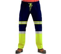 NOROZE Pantalones de alta visibilidad para hombre con cinta reflectante, pantalones deportivos de alta visibilidad, pantalones de combate con bolsillos laterales, ligeros, Estilo 1: verde neón/azul