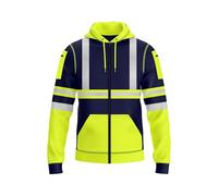 NOROZE Sudadera Alta Visibilidad Hombre con Capucha y Cinta Reflectante, Cremallera Completa, Bolsillos con Cremallera, Sudadera Trabajo Seguridad Resistente para Hombre