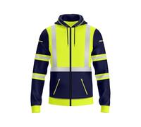 NOROZE Sudadera Alta Visibilidad Hombre con Capucha y Cinta Reflectante, Cremallera Completa, Bolsillos con Cremallera, Sudadera Trabajo Seguridad Resistente para Hombre