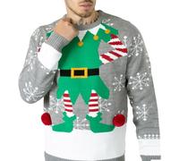 NOROZE Suéter de Navidad Tejido con diseño para Hombre | Suéter Feo | Suéter de Navidad Luminoso de Invierno con Cuello Redondo y Mangas largas (XL, Medio Gris)