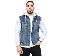 NOROZE The Trucker - Chaqueta vaquera de manga larga de forro polar con capucha desmontable | Sudadera con capucha de forro polar lavado estilo occidental, tallas S-XXL, azul vaquero, S