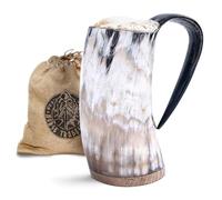 Norse Tradesman Taza de cuerno para beber vikingo original - Jarra de cerveza vikinga de primera calidad de 500 ml con fondo de madera dura súper reforzada | The Original, Pulido, Grande