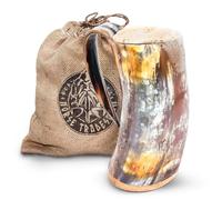 Norse Tradesman Taza de cuerno para beber vikingo original - Jarra de cerveza vikinga premium de 900 ml con fondo de madera dura súper reforzada | The Original, Sin Pulir, Extragrande