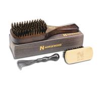 NORSEWOOD Boar Bristle Brush for Shine and Texture - Stiff Bristles for Medium Hair/Beards Cleaning Brush Included