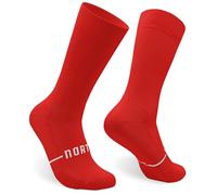 NORTEI Calcetines Ciclismo Altos Deportivos Hombre y Mujer - Calcetines Running Triatlón Gym Crossfit - Acolchados, Transpirables, Sin Costuras, Compresivos (L-XL, Red)