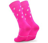 NORTEI Calcetines Ciclismo Altos Deportivos Hombre y Mujer - Calcetines Running Triatlón Senderismo Gimnasio Crossfit - Acolchados, Transpirables, Sin Costuras, Compresivos y Ligeros (L-XL, Pink)