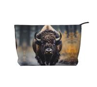 North American Bison - Bolsa de cosméticos de pana con cierre de cremallera, adecuada para viajes, camping y uso diario