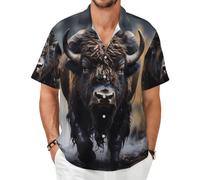 North American Bison - Camisa de manga corta con botones para el verano, NEGRO, 7X-Large-8X-Large