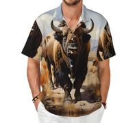 North American Bison Herd - Camisa de manga corta con botones para el verano, Negro, 4X-Large-8X-Large