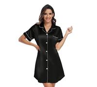 North Bund Camisón Mujer Manga Corta Ropa De Dormir Sexy Cuello En V Casual Camisones Pijama Vestido Verano para Lactancia Premamá Maternidad Negro XXL