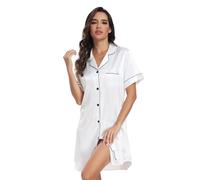North Bund Camisón Mujer Manga Corta Ropa De Dormir Sexy Cuello En V Casual Camisones Pijama Vestido Verano para Lactancia Premamá Maternidad Blanco S