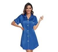 North Bund Camisón Mujer Manga Corta Ropa De Dormir Sexy Cuello En V Casual Camisones Pijama Vestido Verano para Lactancia Premamá Maternidad Azul M