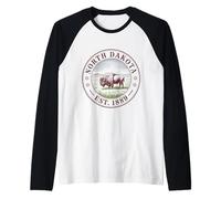 North Dakota Vintage State 1889 Camisa Bisonte Plains Horizon Camiseta Manga Raglan