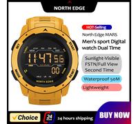 NORTH EDGE-reloj inteligente para hombre y mujer, deportivo, doble horario, podómetro para correr, cuenta atrás, resistente al agua, alarma Digital de 50m, reloj militar Yellow