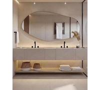 NORTH KAISER Espejo Mural Asimétrico | Espejo Pared Irregular Marco de Madera | Toque Moderno para Baño, Salón, Oficina Y Decoración Mediados De Siglo (Latón, 120 x 60 cm)