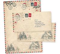 North Pole Air Mail 25 Juegos de Carta Con Sobre Sin Ventana, Papel de Navidad A4