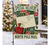 North Pole - Sobre con diseño de bandera de jardín de Navidad, 30,5 x 45,7 | Fondo de sello vintage, bandera de patio, tema del polo norte, decoración de porche de invierno, impresión de doble cara